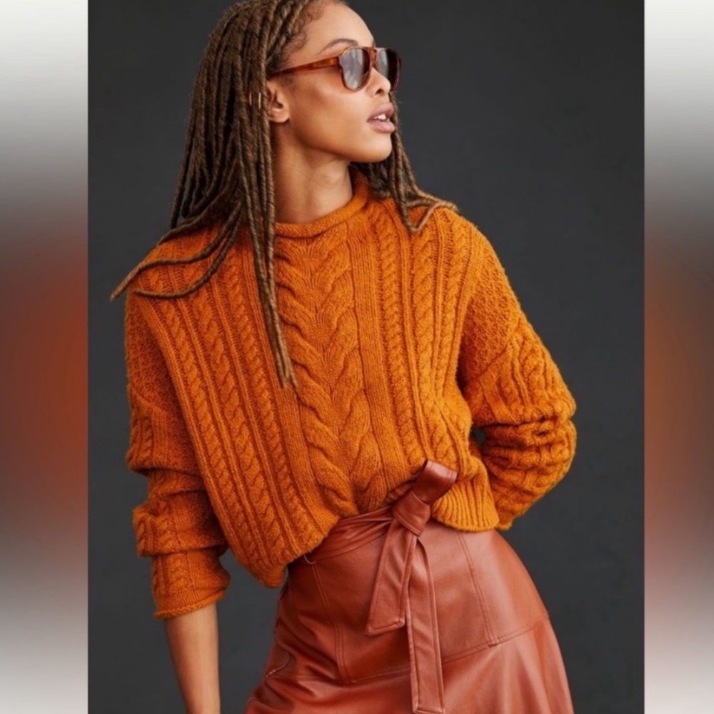 NWT Anthropologie Pilcro Mock-Neck Cable-Knit Sweater, XS